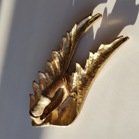 Angel wings gold and diamond large chunky ring w stretchy band signed - Picture 3 of 11